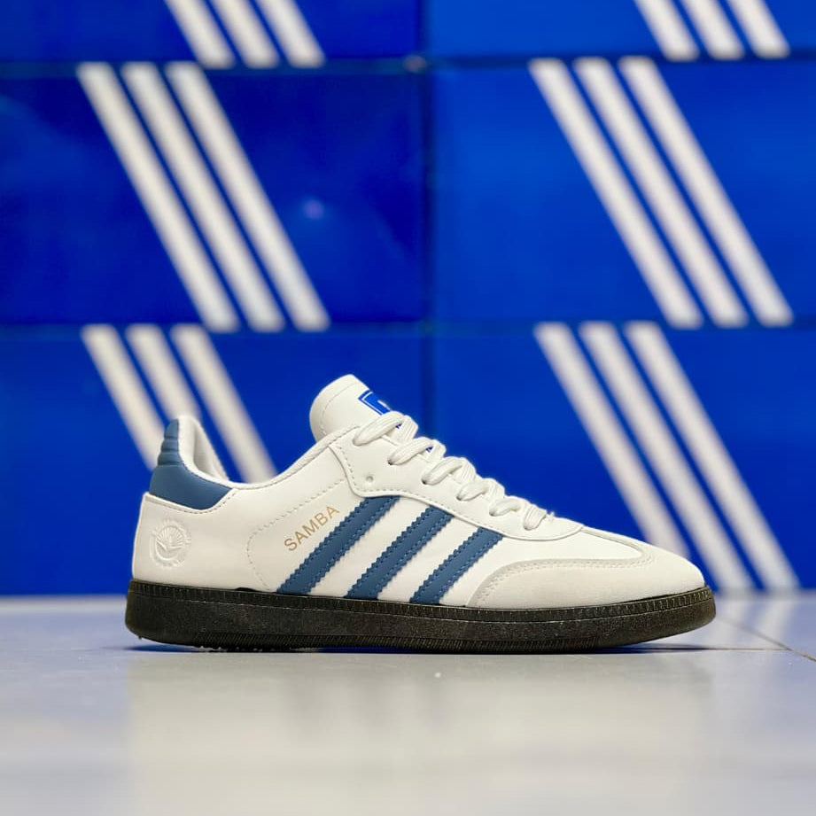 OG Samba Sneakers-White with Royal Blue Strips