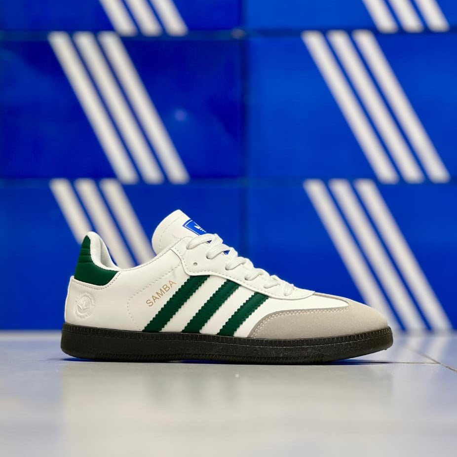 OG Samba Sneakers-White with Dark Green Strips