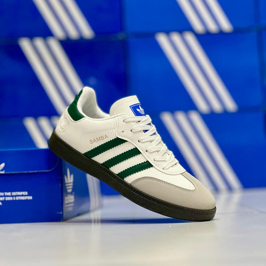 OG Samba Sneakers-White with Dark Green Strips
