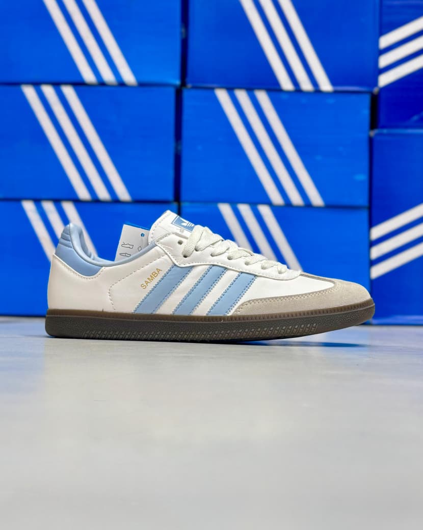 OG Samba Sneakers-White with Sky Blue Strips || Imported (Made in Vietnam)
