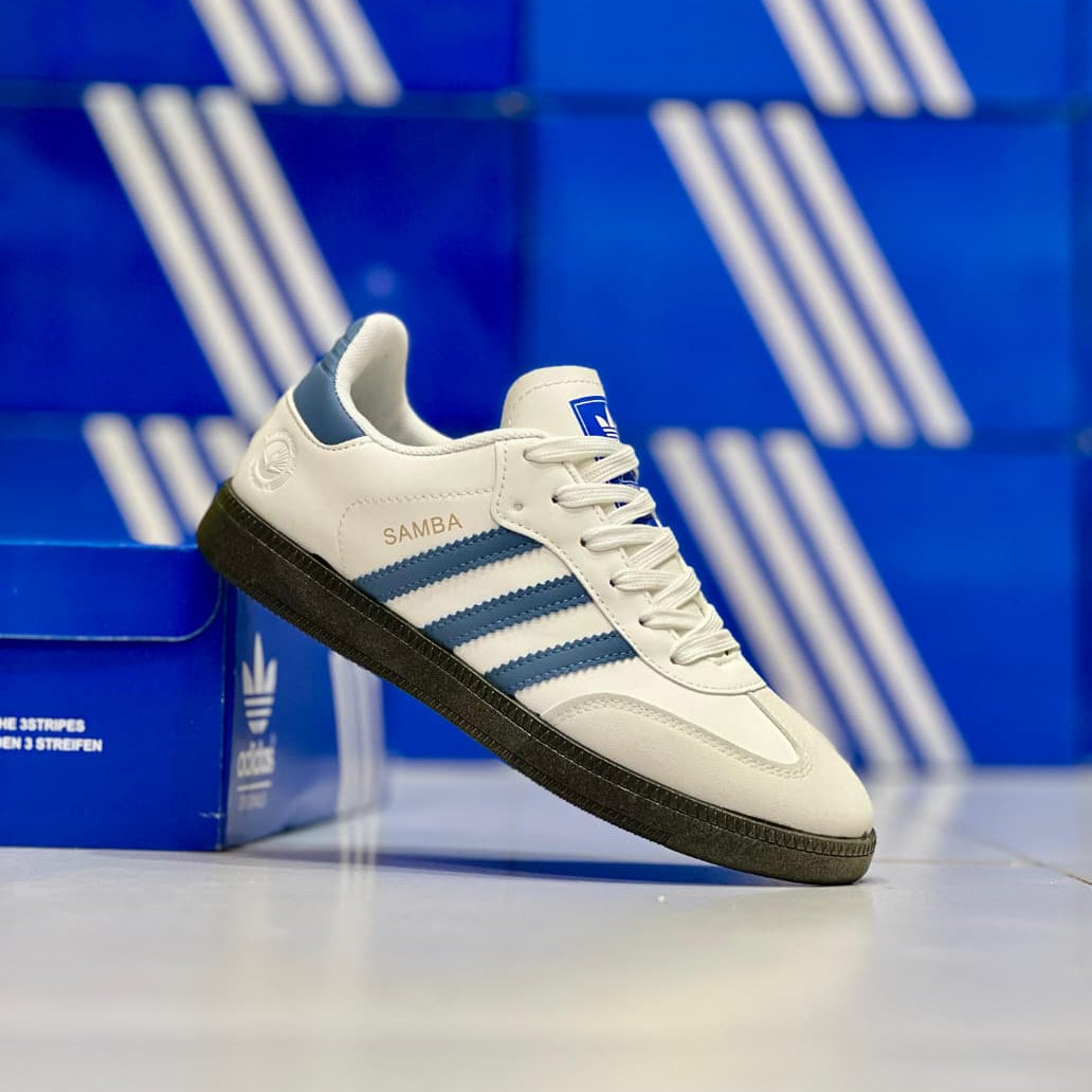 OG Samba Sneakers-White with Royal Blue Strips